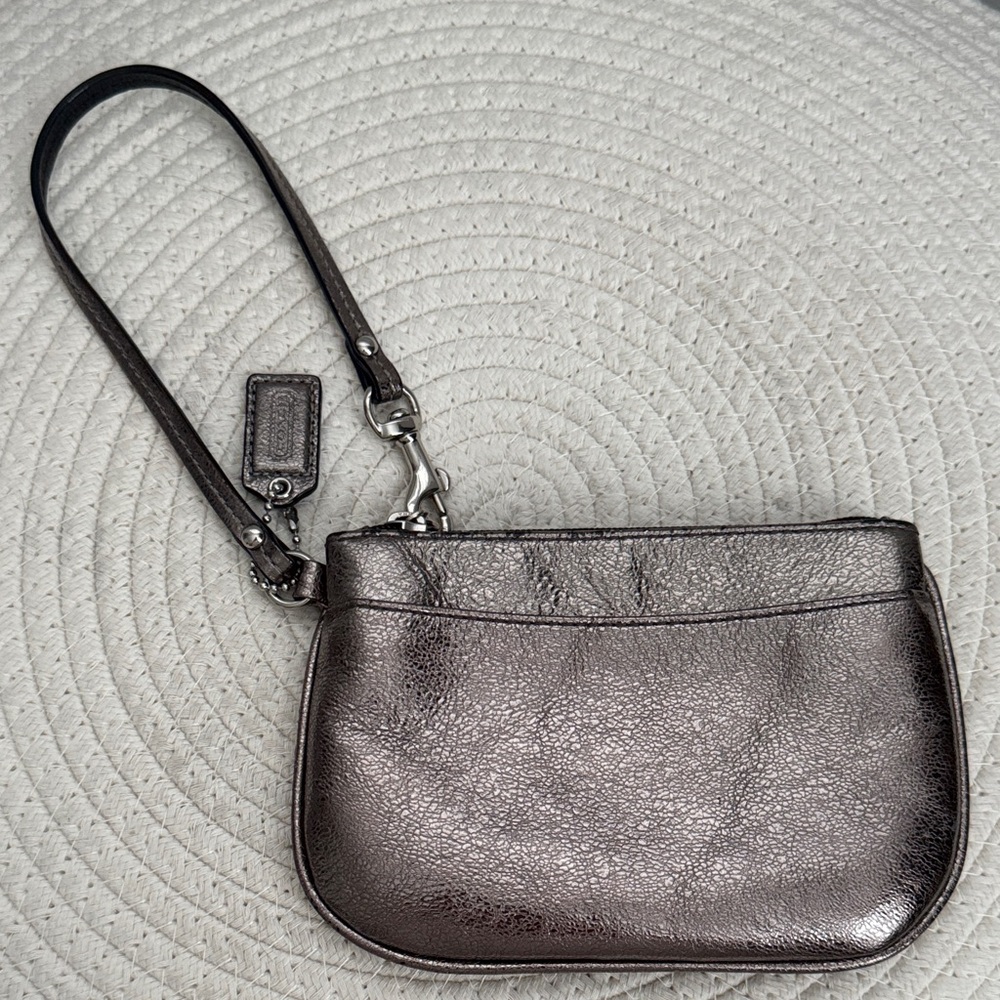 Coach Metallic Gray Wristlet